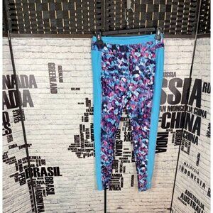 Full Beauty 12 Blue Multi-Color Print Elastic Waist Skinny Active Leggings